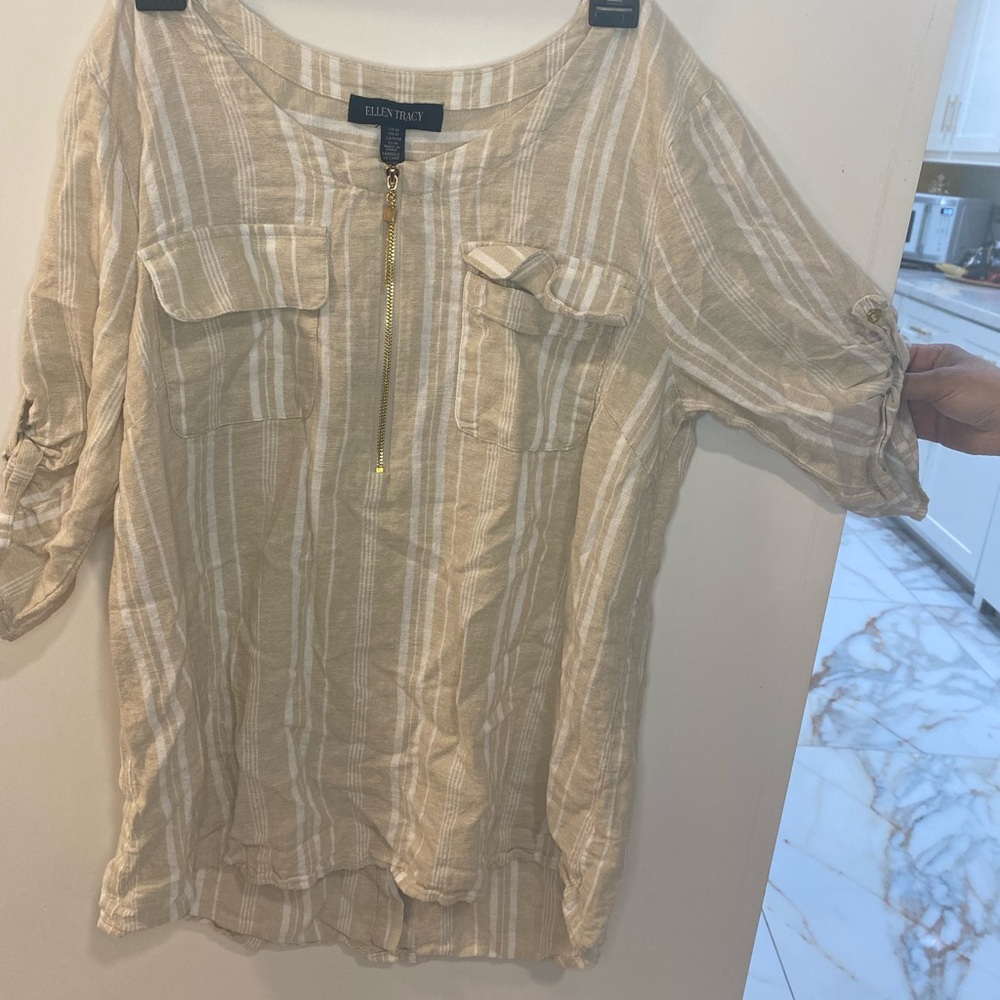 Ellen Tracy Tan Striped Women's Top